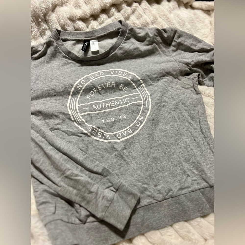 H&M “No Bad Vibes” Grey Long Sleeve